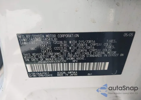 2005 Toyota Rav4 из США, поврежденный, VIN JTEGD20V850080709